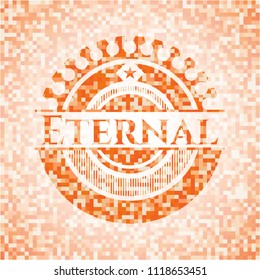 Eternal abstract emblem, orange mosaic background