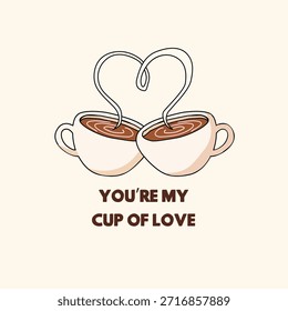  Eternal Affection in Every Sip: Dos tazas de café, un corazón de vapor, creando una cálida y acogedora ilustración de afecto eterno. perfecto para expresar sentimientos sentidos.