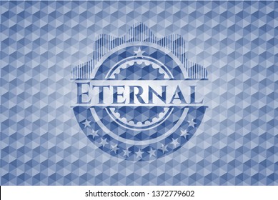 Eternal blue emblem with geometric pattern.