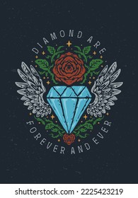 Eternal diamond and roses vintage illustration