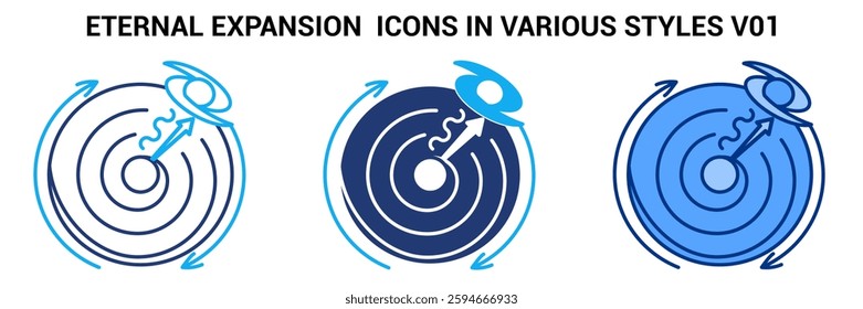 Eternal Expansion icon represented by planet, waves, universe Blue, Dualline, Dualtone style.