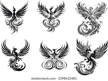 Eternal Grace: Black and White Phoenix Vector : Immerse yourself in the captivating aura of our Eternal Grace Black and White Phoenix Vector Illustration. 