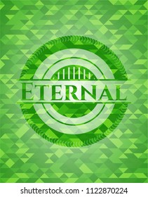 Eternal green emblem with triangle mosaic background