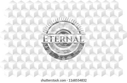 Eternal grey emblem. Retro with geometric cube white background