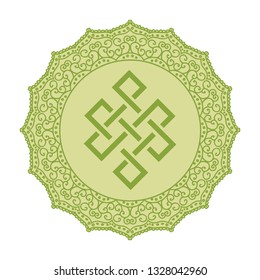Eternal knot, symbol for life path inside mandala, circular figure representing the universe in Hindu and Buddhist. logo icon