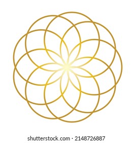 The Eternal Life Lotus - The Perpetual Life Source Code - Lotus of Life - Flower of life gold symbol isolated on white background.