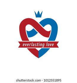Eternal Love conceptual sign, vector symbol created with infinity loop sign and heart.
