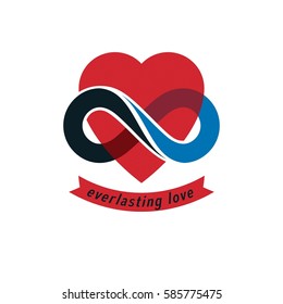 Eternal Love conceptual sign, vector symbol created with infinity loop sign and heart.