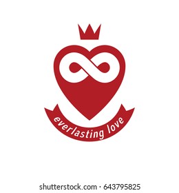 Eternal Love conceptual sign, vector symbol created with infinity loop sign and heart.