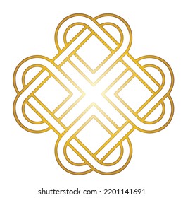 Eternal love symbol, celtic knot in heart shape, gold sign isolated on white background.