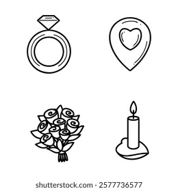 eternal marriage symbol logo with rings, hearts, flowers and candles