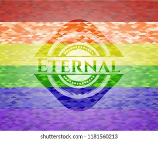 Eternal on mosaic background with the colors of the LGBT flag