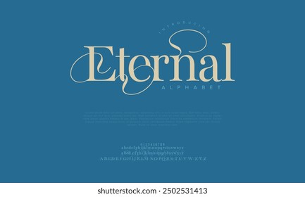 Eternal swash luxury elegant alphabet letters and numbers. Vintage wedding typography classic serif font decorative vintage retro. creative vector illustration