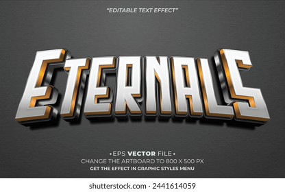 Eternals plata y oro efecto de texto 3d realista vector editable