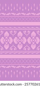 Eternity Delicate Purple Florals Silk Weaves with Luxury Scroll Ornament and Geometric on Violet Pattern Elaborate Deluxe Seamless Border Decoration Royal Homespun Embroidery Sweetly Apparel Wallpaper