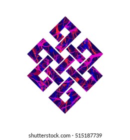 Eternity knot Buddhist symbol Vector illustration. Colored textured eternity knot icon. Celtic Irish pattern in vector