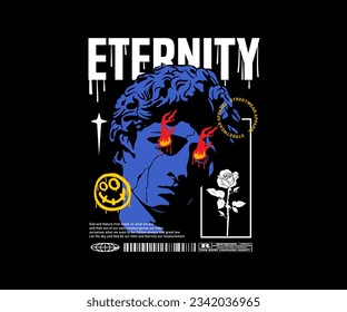 eternity slogan typography aesthetic graphic design with david head sculpture for creative clothing, for streetwear and urban style t-shirts design, hoodies, etc
