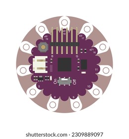 E-Textiles Wearables Electronics Board Vector Illustration - A clean and straightforward vector graphic representing a simple electronics board