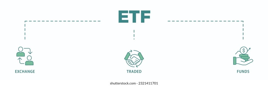 Icono web Icono de ETF concepto de ilustración vectorial de los fondos cotizados Inversiones en el mercado de valores con un icono de dinero, flujo de caja, operaciones, transacciones, bancos, contabilidad y crecimiento