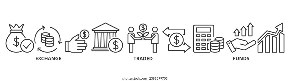 ETF banner web icon vector illustration concept Exchange Traded Funds Stock Market Investment with icon of money, cash flow, trading, transaction, bank, accounting, and growth
