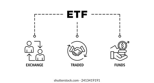 ETF banner web icon vector illustration concept Exchange Traded Funds Stock Market Investment with icon of money, cash flow, trading, transaction, bank, accounting, and growth