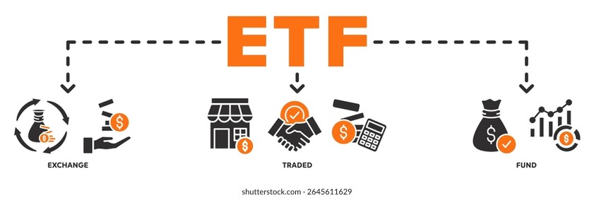 ETF banner web icon vetor ilustração conceito com ícone de câmbio, negociado, fundo