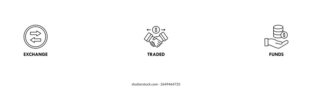 ETF banner web icon vetor illustration concept Exchange Traded Funds Stock Market Investimento com ícone de dinheiro, fluxo de caixa, negociação, transação, banco, contabilidade e crescimento