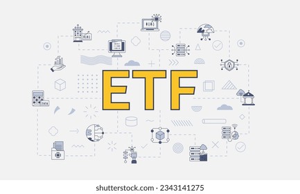 etf exchange traded fund concept with icon set with big word or text on center