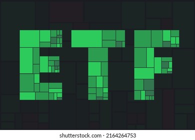 ETF - Fondo de intercambio comercial. Cartas como treemap. Índice ETF que consiste en acciones tecnológicas, financieras y cíclicas de consumo. El concepto de mercado de valores de crecimiento. Inversión a largo plazo. Ilustración del vector