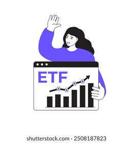 ETF, exchange traded fund vector illustration with a girl