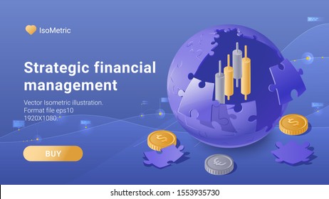 ETF, Strategic financial management concept. Business strategy. Success in the business. 3d isometric design. Vector illustration.