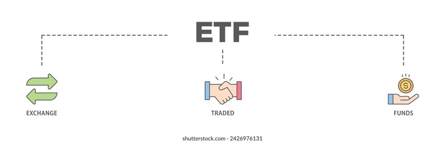 ETF web banner icon vector illustration concept consists of money, cash flow, trading, transaction, bank, accounting, and growth icon live stroke and easy to edit