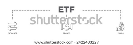 ETF web banner icon vector illustration concept consists of money, cash flow, trading, transaction, bank, accounting, and growth icon live stroke and easy to edit