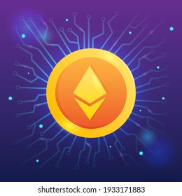 ETH eéthereum cryptocurrency con vector de red en fondo oscuro