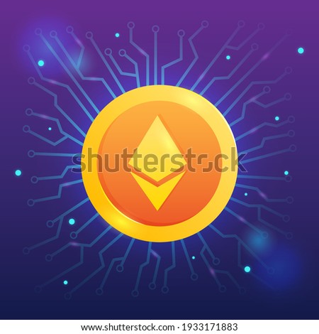 ETH ethereum cryptocurrency with network vector on dark background