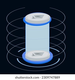 ETH (Etherum) coin put on crotch circle in a glass tube,