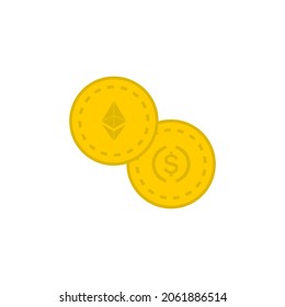 Eth und USD-Münzsymbol einzeln auf weißem Hintergrund. Kryptowährung Symbol modern, einfach, Vektorgrafik, Symbol für Website-Design, mobile App, ui. Vektorgrafik