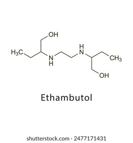 Ethambutol flat skeletal molecular structure Antibiotic drug used in bacterial infection treatment. Vector illustration scientific diagram.