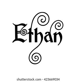 Ethan, handmade lettering. Vector Illustration  logo, banners, labels, badges, prints, posters, web.