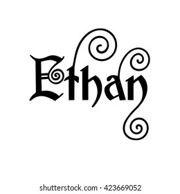 Ethan, handmade lettering. Vector Illustration  logo, banners, labels, badges, prints, posters, web.