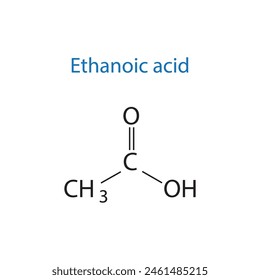 Ethanoic acid molecule skeletal structure diagram.organic compound molecule scientific illustration on white background.