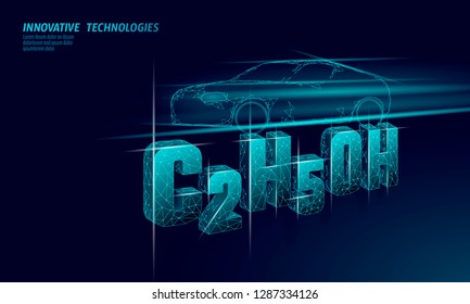 Ethanol Formula Biofuel Car. Ecology Science C2H5OH Chemistry Biotechnology Eco Concept. Renewable Biorefinery Organic Gas 3D Render Polygonal Innovation Technology Vector Illustration