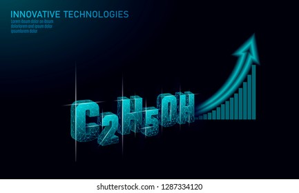 Ethanol formula biofuel industry growing trend. Ecology science C2H5OH eco concept graph. Renewable biorefinery organic gas 3D render polygonal innovation technology vector illustration