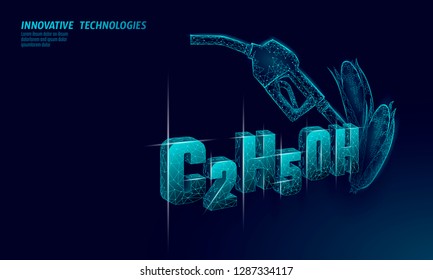 Ethanol Formula Corn Biofuel Gun. Ecology Science C2H5OH Chemistry Biotechnology Eco Concept. Renewable Biorefinery Organic Gas 3D Render Polygonal Innovation Technology Vector Illustration