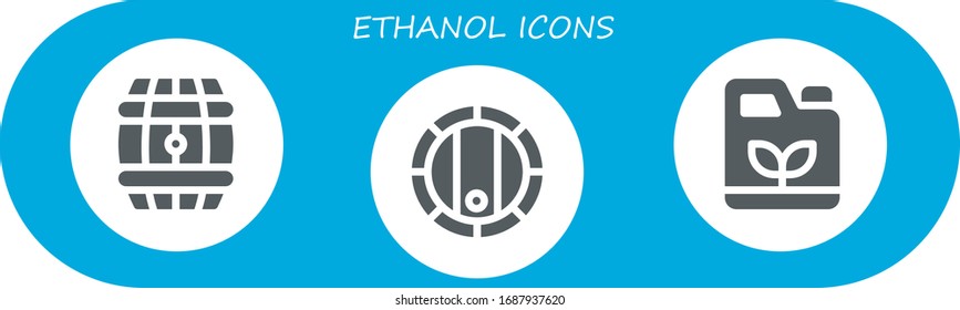 conjunto de iconos de etanol. 3 iconos rellenos de etanol.  Iconos modernos sencillos, como: Barril, gasolina