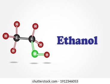 Ethanol molecular model Abstract molecular shapes reflect light and refract light separately on white background. Vector illustration