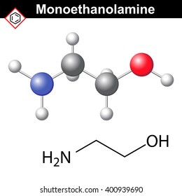 Ethanolamine molecular structure, 2d and 3d vector isolated on white background, eps 8