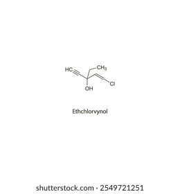 Fármaco agonista del receptor GABA A de estructura molecular esquelética plana de etclorvinol utilizado en el tratamiento del insomnio. Diagrama científico de la Ilustración vectorial.