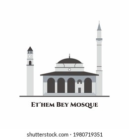 The Et'hem Bey Mosque in Tirana, Albania. This is the most beautiful mosque in the whole Albania. One of the oldest and historical buildings and well worth a visit. Flat vector illustration