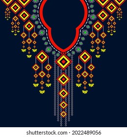 Ethenic geometric oriental and tradition pattern of tribal necklace embroidery design for decoration fashion women clothes. Wrapping of Clothing, shining tradition stytle background